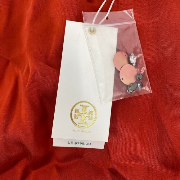 Tory Burch Orange Pink Rhinestone Beaded Neck Courtney Gown | Size 2 - Picture 10 of 11